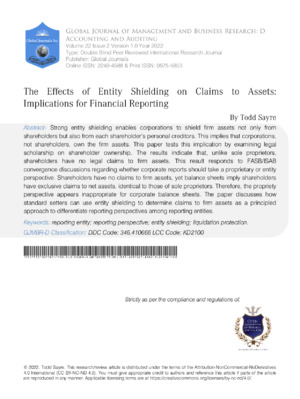 Entity shielding impacts claims to assets in financial reporting. This study explores implications for accounting and audit processes.