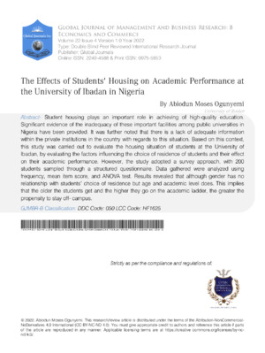 High-quality study on how student housing affects university success in Nigeria.