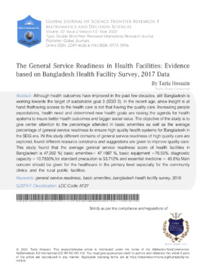 Evidence-based research on healthcare readiness in Bangladesh, 2017 country survey.