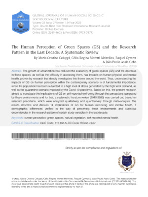2. Image of a journal article cover on green space, human perception, and research patterns.