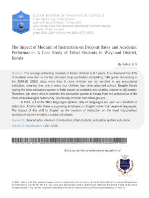 High school dropout rates influence academic success and district performance. This research examines instruction effects in Waynad, Kerala.
