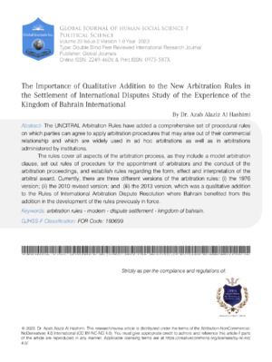 Arbitration, legal procedures, international disputes, Bahrain, legal standards, international law.