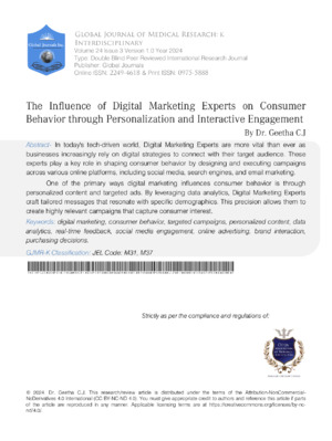 Alt text: Academic journal cover on digital marketing experts influencing consumer behavior and engagement.