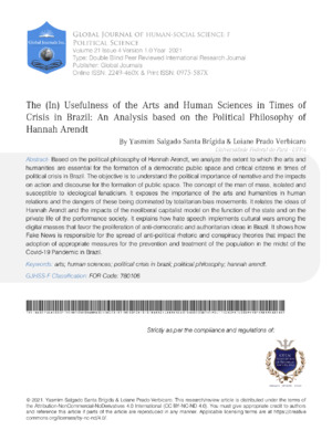 Alt text: Academic article discussing arts and human sciences in Brazil, analyzing political philosophy.