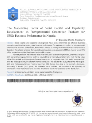 Detailed analysis of social capital, capability development, and entrepreneurial orientation for SMEs in Nigeria.