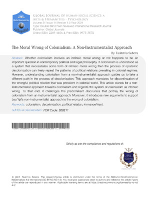 Analyzing the moral implications of colonialism from an anti-instrumentalist perspective in social sciences.