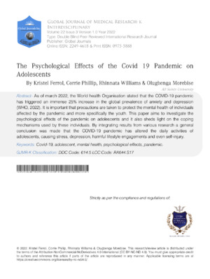 COVID-19 adolescent mental health effects.