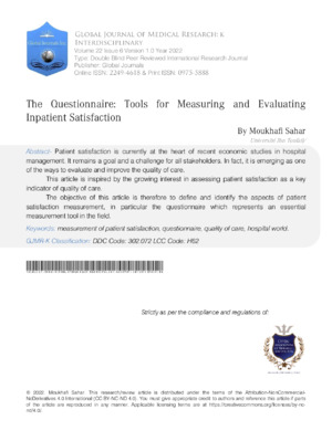 Patient satisfaction questionnaire tools for evaluating inpatient satisfaction in medical research journals. Focuses on healthcare quality.