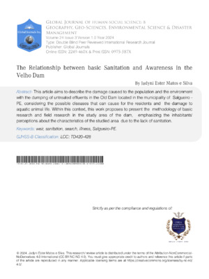 An academic article discussing sanitation practices and environmental awareness at Velho Dam for sustainable development.