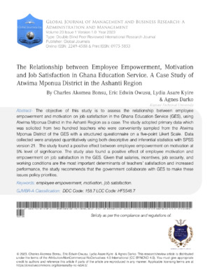 Employee engagement, motivation, empowerment, job satisfaction in Ghana. A case study.