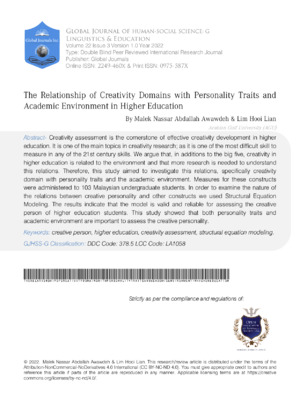 Photo of a research journal cover on personality traits, creativity, and education.