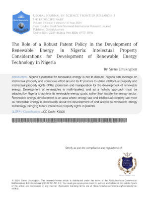 Innovative patent policy in renewable energy Nigeria.