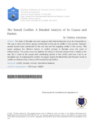 Detailed causes and factors of the Somali conflict explored.