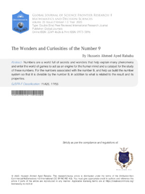 Explore the wonders and curiosities of the number 9 with insights into mathematics and science by Hussein Ahmed Ayed Rababa.