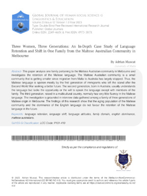 A detailed research paper on language retention and family dynamics in the Maltese Australian community.
