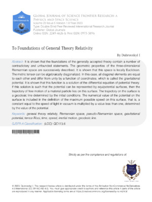 Fundamental physics research article on general theory relativity and spacetime.