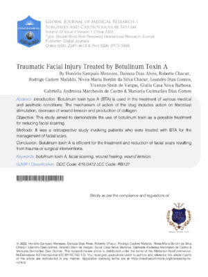 Traumatic facial injury study with BTA treatment for scarring reduction and facial trauma management.