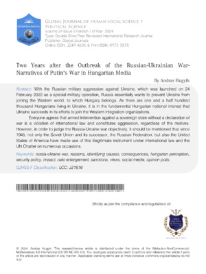 A researched academic article on the impact of the war between Russia and Ukraine on Hungarian media and public narratives.