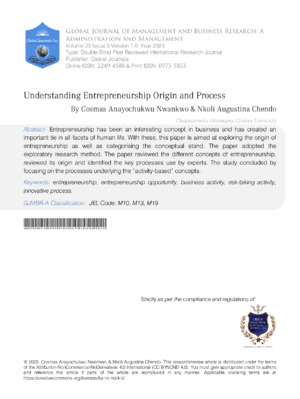 Entrepreneurship Paper on Business Origin and Process in Academia.