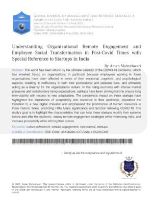 Alt text: Academic research journal cover focusing on management, social transformation, and employee engagement.