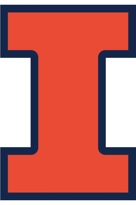 University of Illinois logo, featuring a bold orange "I" with navy outline.
