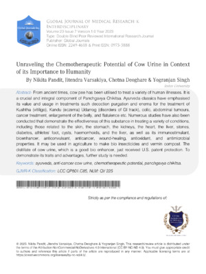 Alt: Study on the importance of cow urine in human health and its potential in medical research.