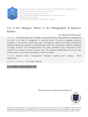 High-quality academic research journal on business management theories, including the Ahangoly theory.