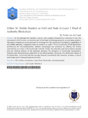 Enhanced 5G Mobile Handset as DAO and Layer 1 proof of authority blockchain.