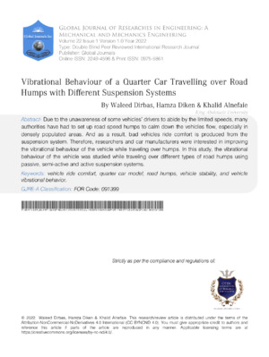 Vibration behavior of quarter car traveling over road humps with different suspension systems.