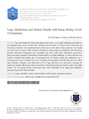 Yoga, meditation, and mental health benefits during COVID-19; improves well-being and reduces stress.